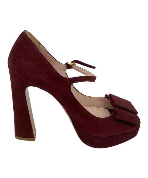 MIU MIU（ミュウミュウ）MIU MIU (ミュウミュウ) オープントゥ・ストラップスェードパンプス ボルドー サイズ:371/2の古着・服飾アイテム