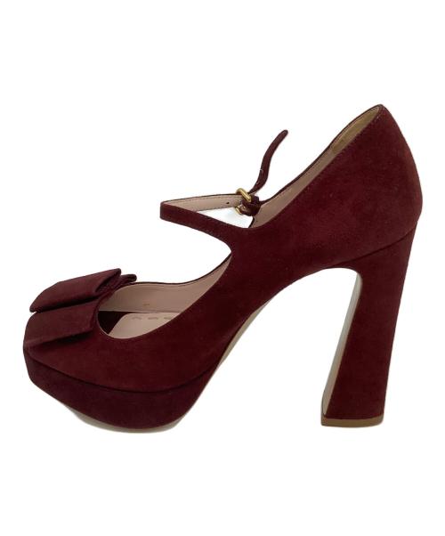 MIU MIU（ミュウミュウ）MIU MIU (ミュウミュウ) オープントゥ・ストラップスェードパンプス ボルドー サイズ:371/2の古着・服飾アイテム