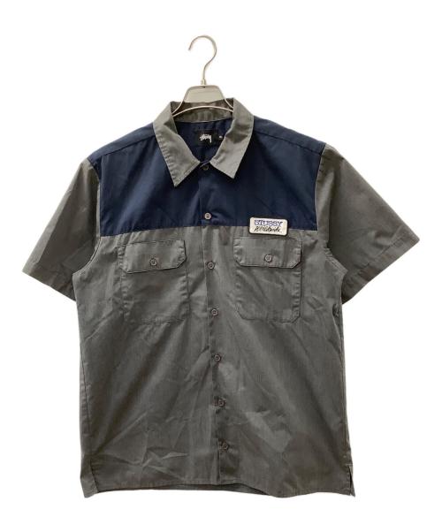 stussy（ステューシー）stussy (ステューシー) 刺繍ワークシャツ グレー×ネイビー サイズ:XLの古着・服飾アイテム