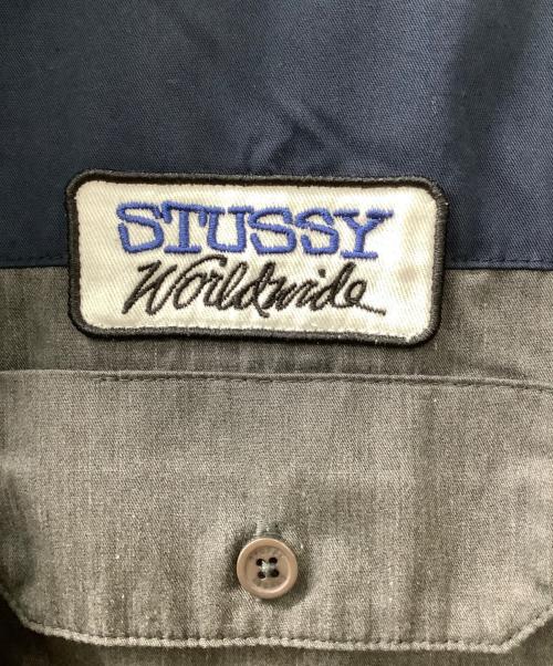 stussy（ステューシー）stussy (ステューシー) 刺繍ワークシャツ グレー×ネイビー サイズ:XLの古着・服飾アイテム