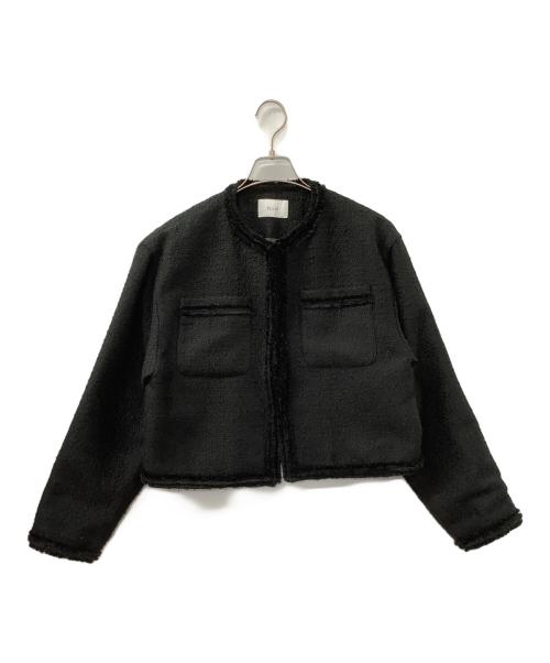 ELLIE（エリー）ELLIE (エリー) ノーカラーツイードジャケット ブラック サイズ:Fの古着・服飾アイテム