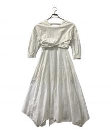 ENFOLD（エンフォルド）の古着「ソフトタイプライターカーブアームドレス」｜ホワイト