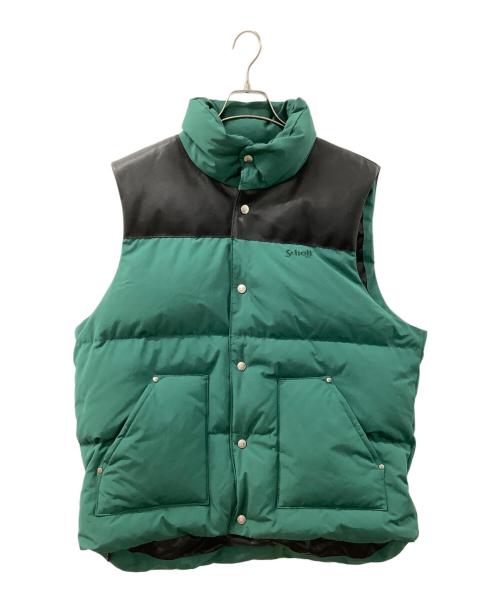 Schott（ショット）Schott (ショット) クラシックレザーコンビダウンベスト ブラック×グリーン サイズ:XLの古着・服飾アイテム