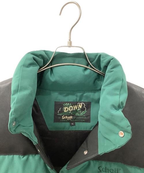 Schott（ショット）Schott (ショット) クラシックレザーコンビダウンベスト ブラック×グリーン サイズ:XLの古着・服飾アイテム