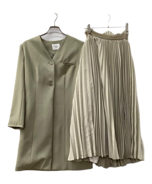 Ameri（アメリ）Ameri (アメリ) MANY WAY LAYERED PLEATS DRESS グリーン×ベージュ サイズ:Mの古着・服飾アイテム