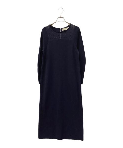 MARILYN MOON（マリリンムーン）MARILYN MOON (マリリンムーン) ドットチュールレーヨンナイロンスクエアワンピース ネイビー サイズ:不明の古着・服飾アイテム
