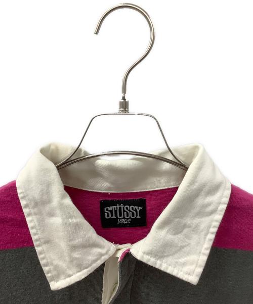 stussy（ステューシー）stussy (ステューシー) ラガーシャツ ピンク×グレー サイズ:Lの古着・服飾アイテム