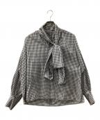 Whim Gazetteウィムガゼット）の古着「ギンガムチェックボウタイブラウス」｜ブラック×ホワイト