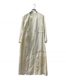 MACPHEE（マカフィー）の古着「シルクリネンレースドッキング アシンメトリーコートワンピース」｜アイボリー