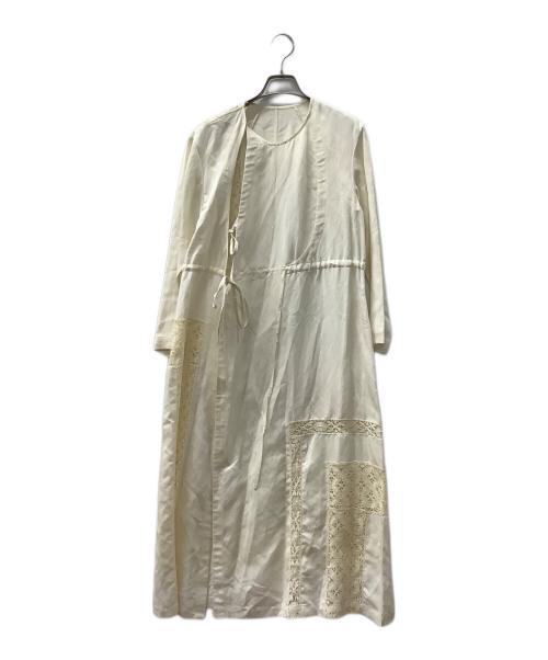 MACPHEE（マカフィー）MACPHEE (マカフィー) シルクリネンレースドッキング アシンメトリーコートワンピース アイボリー サイズ:36の古着・服飾アイテム