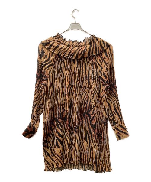 GANNI（ガニー）GANNI (ガニー) 長袖ワンピース ブラウン×ブラック サイズ:36の古着・服飾アイテム