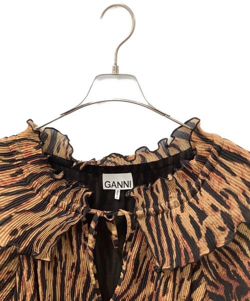 GANNI（ガニー）GANNI (ガニー) 長袖ワンピース ブラウン×ブラック サイズ:36の古着・服飾アイテム