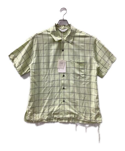 ANCELLM（アンセルム）ANCELLM (アンセルム) レーヨンチェックオープンカラーショートスリーブシャツ 黄緑 サイズ:1の古着・服飾アイテム