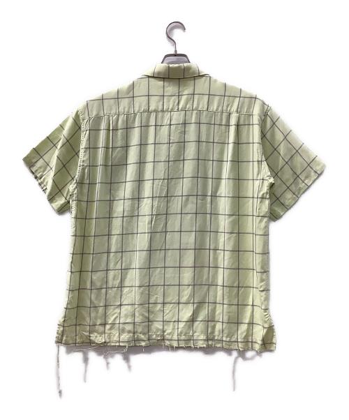 ANCELLM（アンセルム）ANCELLM (アンセルム) レーヨンチェックオープンカラーショートスリーブシャツ 黄緑 サイズ:1の古着・服飾アイテム
