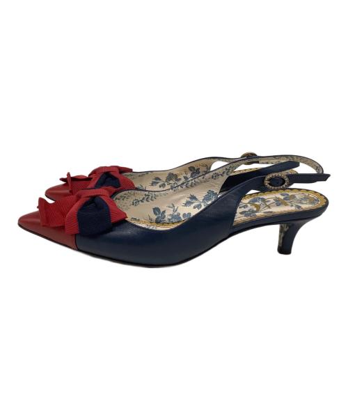 GUCCI（グッチ）GUCCI (グッチ) リボンパンプス ネイビー サイズ:361/2の古着・服飾アイテム