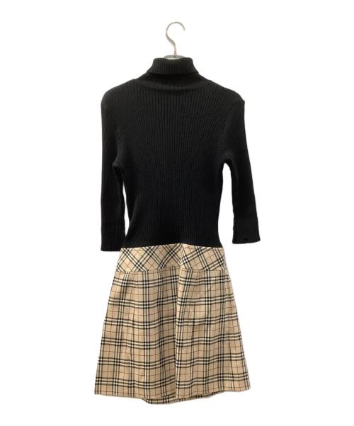 BURBERRY BLUE LABEL（バーバリー ブルー レーベル）BURBERRY BLUE LABEL (バーバリーロンドンブルーレーベル) ニットワンピース ブラック×ベージュ サイズ:38の古着・服飾アイテム