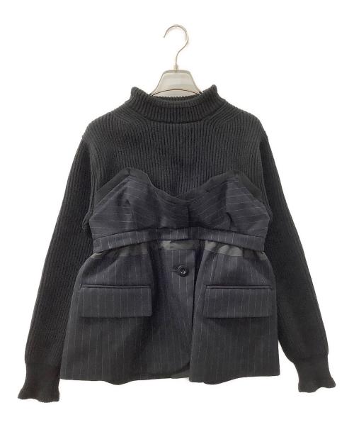 sacai（サカイ）sacai (サカイ) 22AW ウールニット × チョークストライプ プルオーバーセーター  ブラック サイズ:1の古着・服飾アイテム