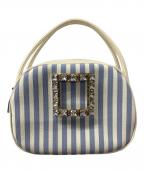 Roger Vivierロジェ ヴィヴィエ）の古着「ヴィヴ レディバグ サマー ストライプ ストラス バックル バッグ ミニ」｜ホワイト×スカイブルー