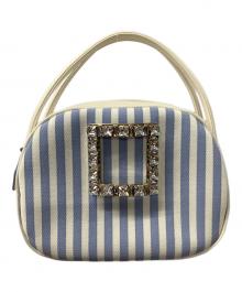 Roger Vivier（ロジェ ヴィヴィエ）の古着「ヴィヴ レディバグ サマー ストライプ ストラス バックル バッグ ミニ」｜ホワイト×スカイブルー