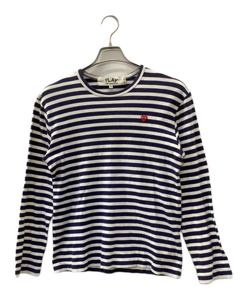 PLAY COMME des GARCONS（プレイコムデギャルソン）PLAY COMME des GARCONS (プレイコムデギャルソン) 長袖カットソー ネイビー×ホワイト サイズ:Mの古着・服飾アイテム