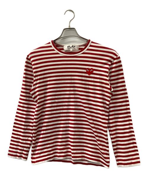 PLAY COMME des GARCONS（プレイコムデギャルソン）PLAY COMME des GARCONS (プレイコムデギャルソン) 長袖カットソー レッド×ホワイト サイズ:Mの古着・服飾アイテム