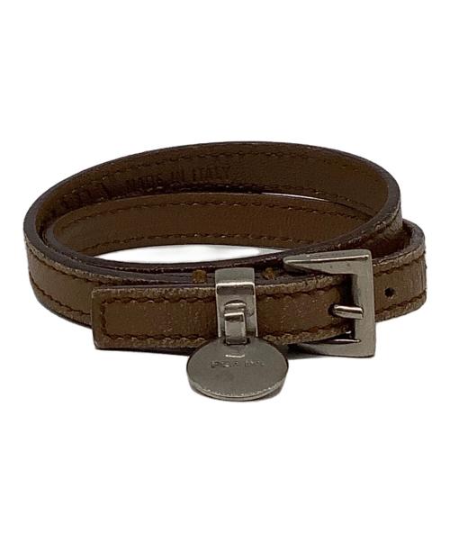 PRADA（プラダ）PRADA (プラダ) レザーブレスレット ブラウンの古着・服飾アイテム