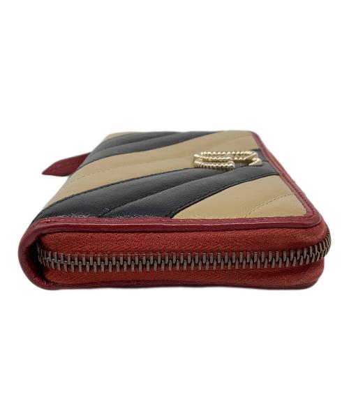 GUCCI（グッチ）GUCCI (グッチ) GGマーモント 長財布 ベージュ×ブラック×レッドの古着・服飾アイテム