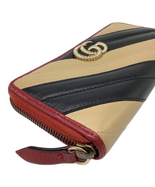 GUCCI（グッチ）GUCCI (グッチ) GGマーモント 長財布 ベージュ×ブラック×レッドの古着・服飾アイテム