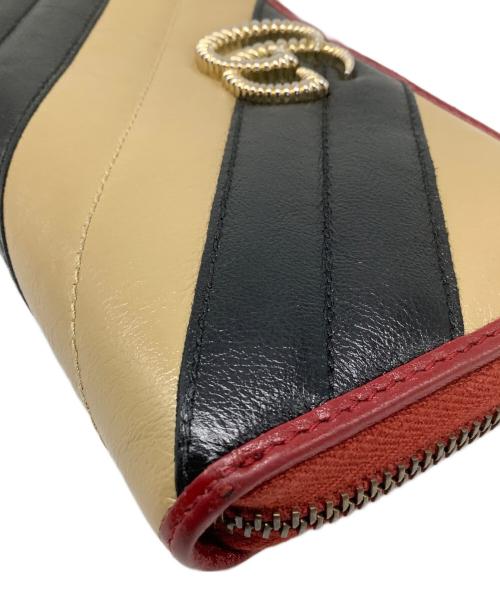 GUCCI（グッチ）GUCCI (グッチ) GGマーモント 長財布 ベージュ×ブラック×レッドの古着・服飾アイテム
