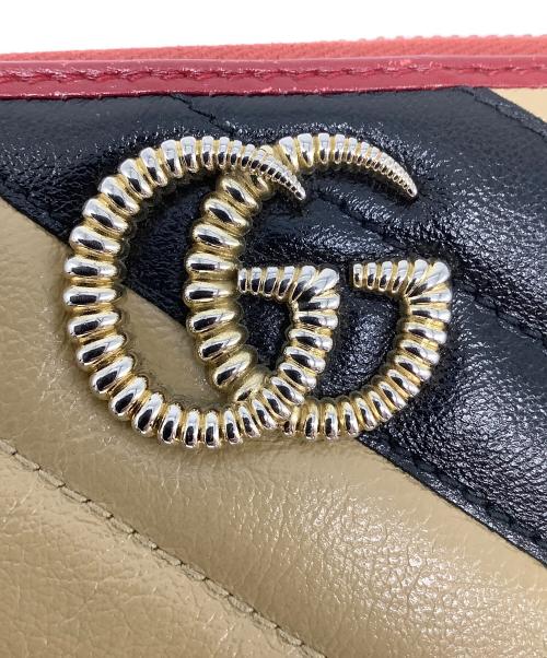GUCCI（グッチ）GUCCI (グッチ) GGマーモント 長財布 ベージュ×ブラック×レッドの古着・服飾アイテム