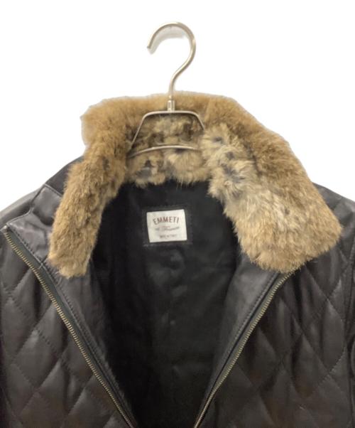 EMMETI（エンメティ）EMMETI (エンメティ) ファー付きキルティングレザージャケット ブラック サイズ:44の古着・服飾アイテム