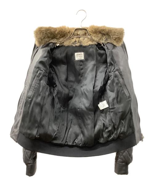 EMMETI（エンメティ）EMMETI (エンメティ) ファー付きキルティングレザージャケット ブラック サイズ:44の古着・服飾アイテム