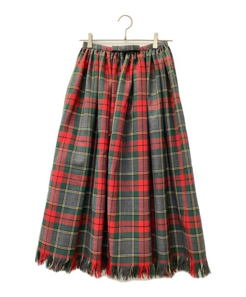Christian Dior（クリスチャン ディオール）Christian Dior (クリスチャン ディオール) 前開き ロングスカート グリーン×レッド サイズ:36の古着・服飾アイテム