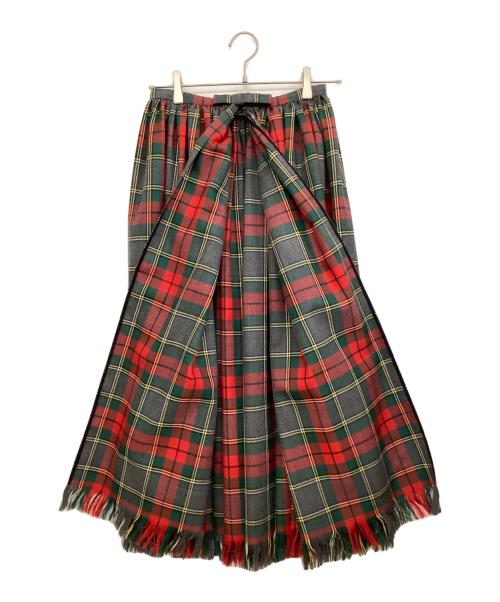 Christian Dior（クリスチャン ディオール）Christian Dior (クリスチャン ディオール) 前開き ロングスカート グリーン×レッド サイズ:36の古着・服飾アイテム