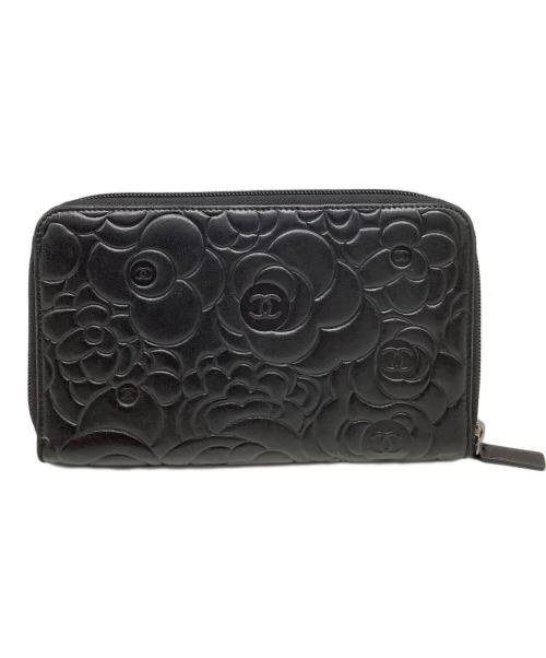 CHANEL（シャネル）CHANEL (シャネル) カメリア　ラウンドファスナー長財布 ブラックの古着・服飾アイテム