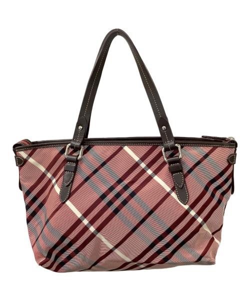 BURBERRY BLUE LABEL（バーバリー ブルー レーベル）BURBERRY BLUE LABEL (バーバリー ブルー レーベル) ノバチェック 舟形トートバッグ ピンクの古着・服飾アイテム
