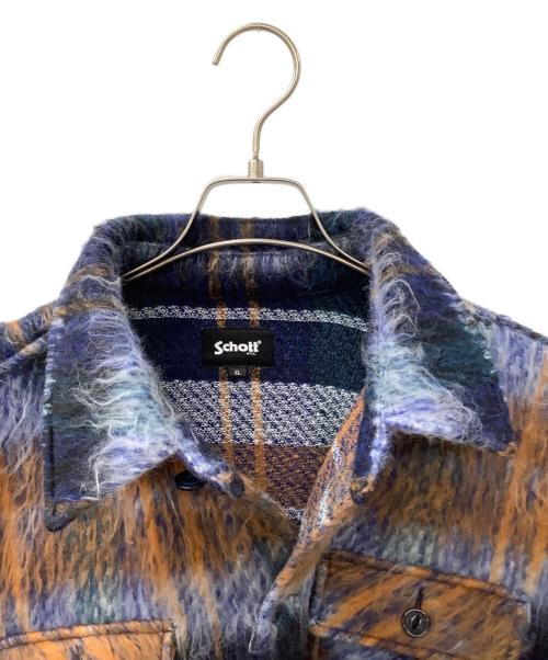 Schott（ショット）Schott (ショット) SHAGGY PLAID SHIR ブラウン×ブルー サイズ:XLの古着・服飾アイテム