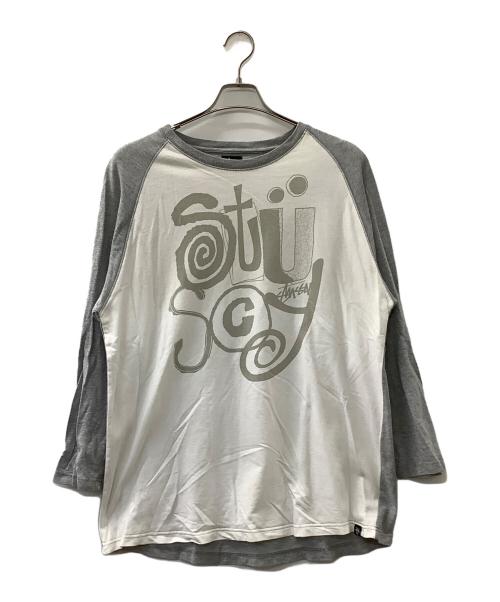stussy（ステューシー）stussy (ステューシー) 長袖カットソー グレー×ホワイト サイズ:XLの古着・服飾アイテム