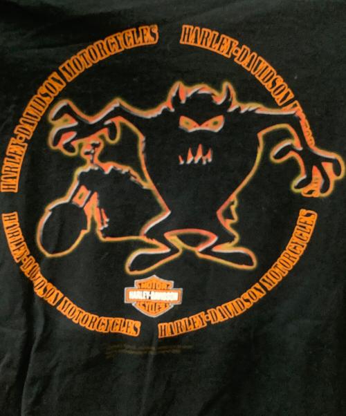 HARLEY-DAVIDSON（ハーレーダビッドソン）HARLEY-DAVIDSON (ハーレーダビッドソン) LOONEY TUNES (ルーニーチューンズ) 半袖カットソー ブラック×オレンジ サイズ:Mの古着・服飾アイテム