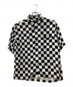 MINEDENIMマインデニム）の古着「CU.Denim Checker flag S/S Open Collar SH」｜ホワイト×ブラック