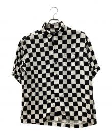 MINEDENIM（マインデニム）の古着「CU.Denim Checker flag S/S Open Collar SH」｜ホワイト×ブラック