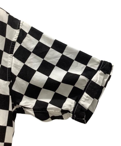 MINEDENIM（マインデニム）MINEDENIM (マインデニム) CU.Denim Checker flag S/S Open Collar SH ホワイト×ブラック サイズ:2の古着・服飾アイテム