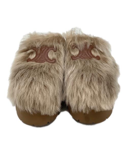 CELINE（セリーヌ）CELINE (セリーヌ) バルキークロッグSLIDES TRIOMPHE IN SHEARLING ブラウン サイズ:24.5cmの古着・服飾アイテム