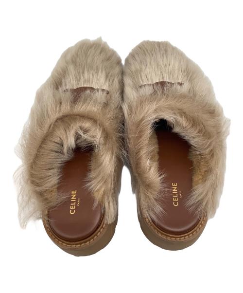 CELINE（セリーヌ）CELINE (セリーヌ) バルキークロッグSLIDES TRIOMPHE IN SHEARLING ブラウン サイズ:24.5cmの古着・服飾アイテム