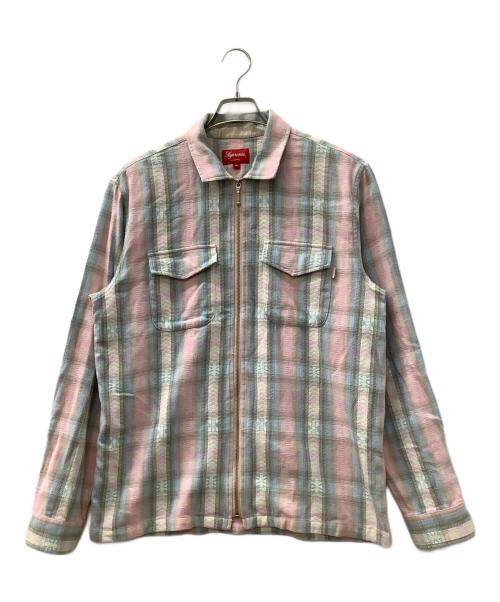 SUPREME（シュプリーム）SUPREME (シュプリーム) 長袖ジップシャツ ピンク×ライトブルー サイズ:Mの古着・服飾アイテム