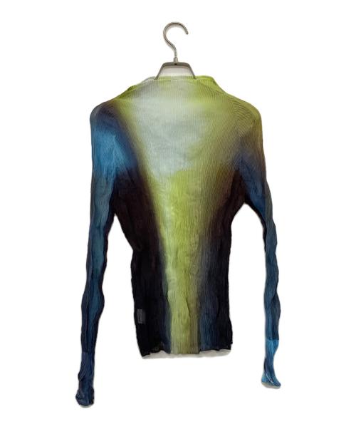 ISSEY MIYAKE（イッセイミヤケ）ISSEY MIYAKE (イッセイミヤケ) ハイネック Light Leak Chiffon Twist Top ブルー×グリーン サイズ:2の古着・服飾アイテム
