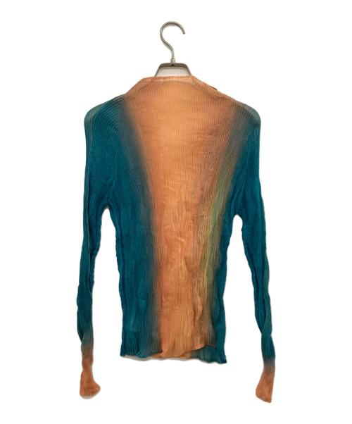 ISSEY MIYAKE（イッセイミヤケ）ISSEY MIYAKE (イッセイミヤケ) ハイネック Light Leak Chiffon Twist Top ピンク×ライトブルー サイズ:2の古着・服飾アイテム