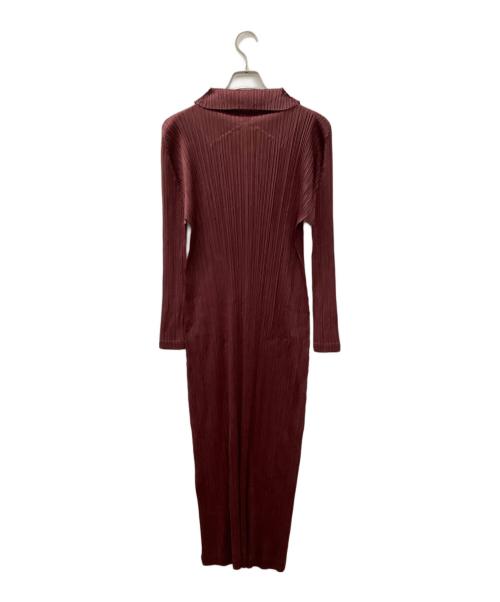 PLEATS PLEASE（プリーツプリーズ）PLEATS PLEASE (プリーツプリーズ) スキッパーシャツワンピ ワインレッド サイズ:3の古着・服飾アイテム