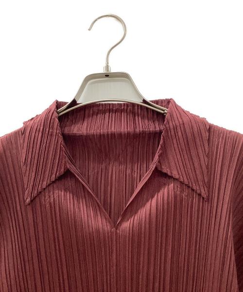 PLEATS PLEASE（プリーツプリーズ）PLEATS PLEASE (プリーツプリーズ) スキッパーシャツワンピ ワインレッド サイズ:3の古着・服飾アイテム