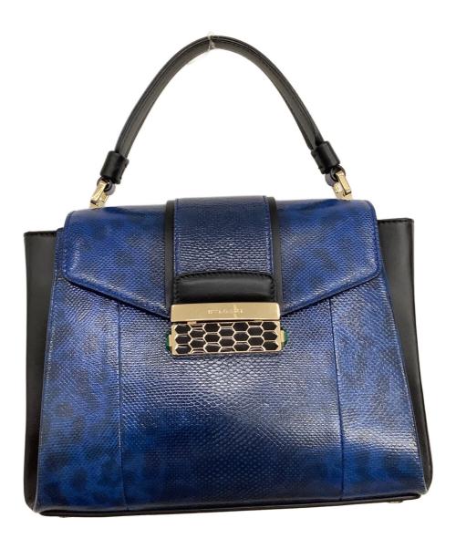 BVLGARI（ブルガリ）BVLGARI (ブルガリ) セルペンティヴァイパー トップハンドルバッグ ブラック×ブルーの古着・服飾アイテム